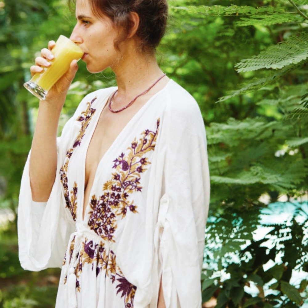 boho plunging neck tassel embroidered floral dress - Picture 7 of 12
